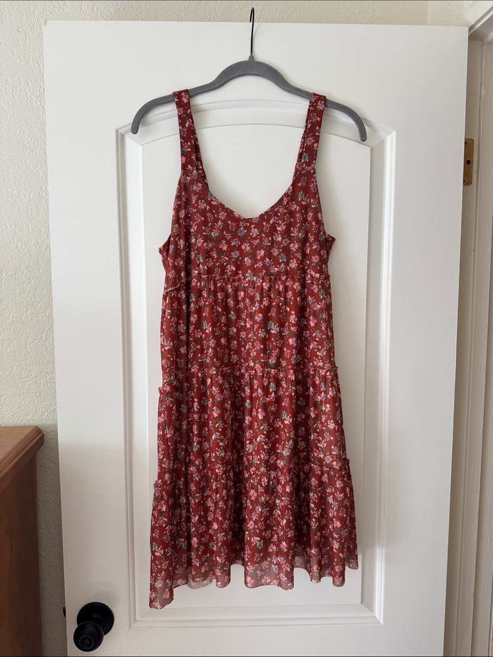 Orange/Red Floral Sleeveless Tiered Dress